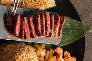 a plate of food on a leaf